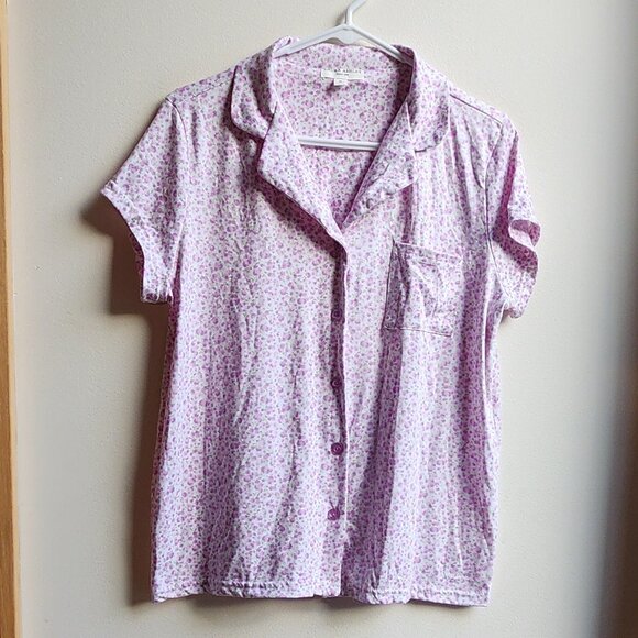 Laura Ashley Purple Floral Button Down Pajama Shirt Size Medium - Picture 6 of 16